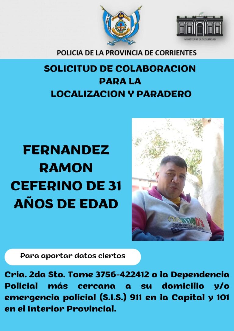 Alerta: Buscan a una persona reportada como desaparecida en Santo Tomé