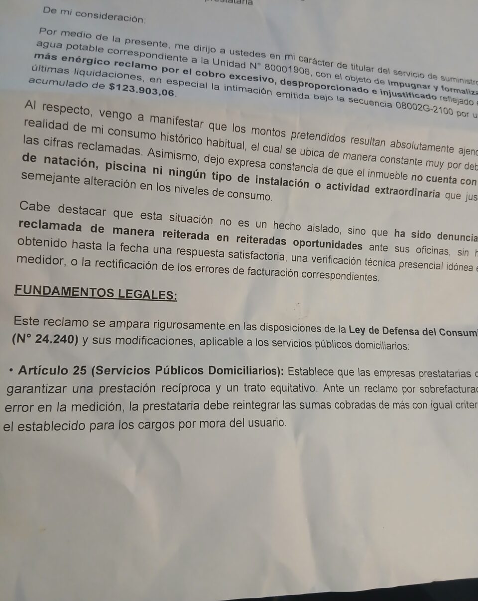 Presentación judicial contra Aguas de Corrientes